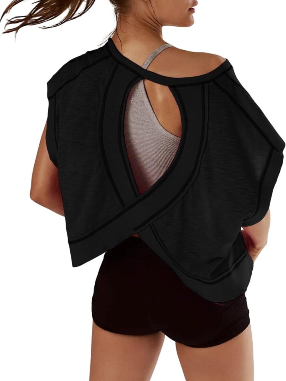 Casual Open Back Short Sleeve Workout Tops for Yoga, Gym, & Running - Y2K Style